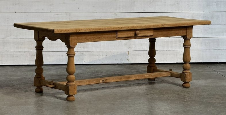 Bleached Farmhouse Console Table With Shelf - Ca 1920 Bleached Farmhouse Console Table With Shelf - Ca 1920