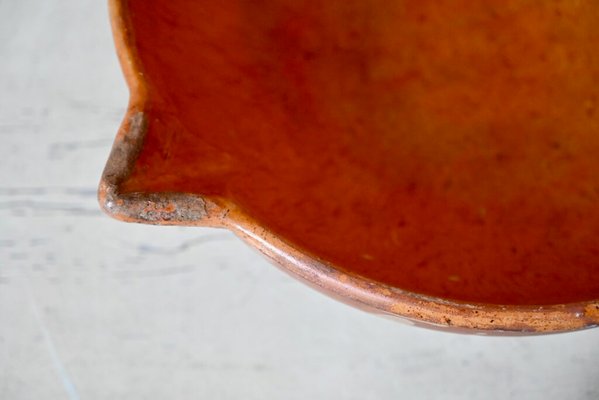 Plat à Tarte Ancien En Terre Cuite - La Bourguignonne - Jaune Orangé, Bord Marron
