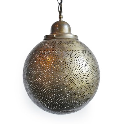 Brass Circle Dot Globe Pendant Light, 1980s for sale at Pamono