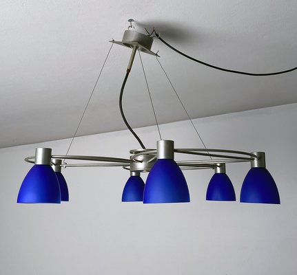 Hängelampe mit blauem Glas Lampenschirm von Ignoto für Ignoto, 1990 bei Pamono kaufen