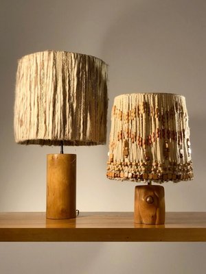 Mid-Century-Modern Brutalist Rustic Sculptural Wood Table Lamp