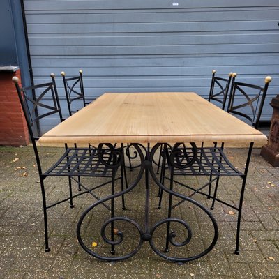 Antique French Classic Wrought Iron Garden Set with Chairs Set of 5 for sale at Pamono