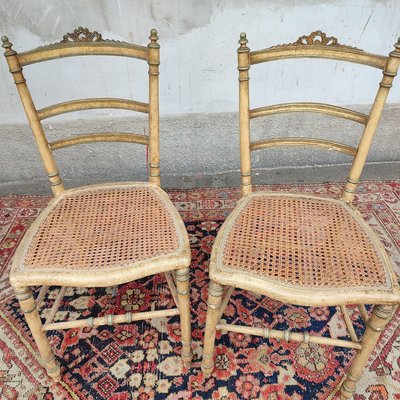 Lacquered Chairs with Vienna Straw Seats Set of 2