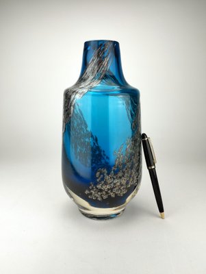 Große Blaue Glasvase mit Florida Dekor von Heinrich Loffelhardt für Schott-Zwiesel, 1970 bei Pamono kaufen