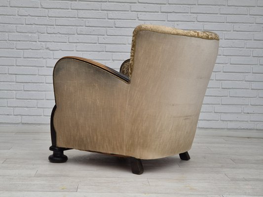 Poltrona relax vintage in velluto e frassino, Danimarca, anni '50