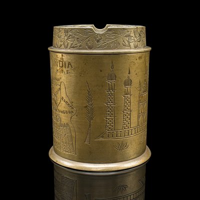 Antique Hand Decorated Cigarette Keeper in Brass, 1890s