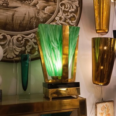Art Deco Green Gold Lamp Vintage Green Art Deco Style French