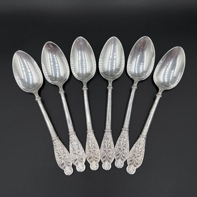 6 Teaspoons in Silver, Art Nouveau, France, Ravinet Denfert, 1890s