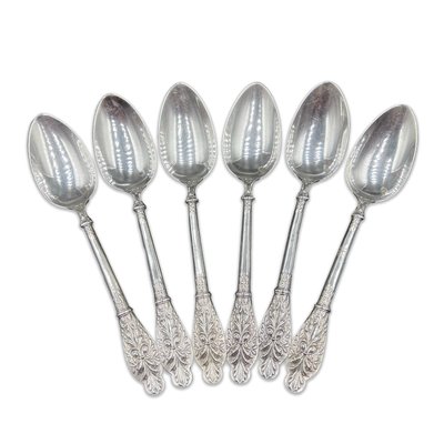 6 Teaspoons in Silver, Art Nouveau, France, Ravinet Denfert, 1890s
