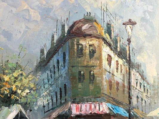 Alain, Parisian Flower Market, 1960s, Oil on Wood for sale at Pamono