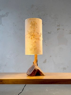 Mid-Century Modern Brutalist Sculptural Rustic Wood Table Lamp