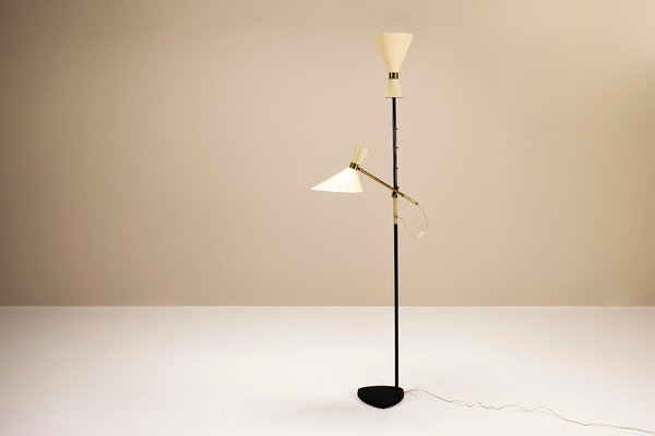 Pelikan Floor Lamp in Brass and Lacquered Steel by J.T. Kalmar