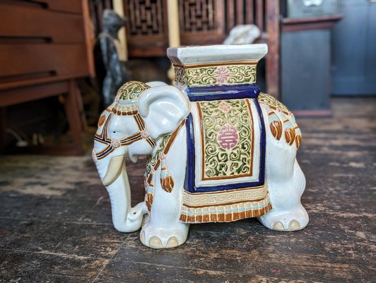 Vintage Hollywood Regency Elephant Garden Plant Stand Stool