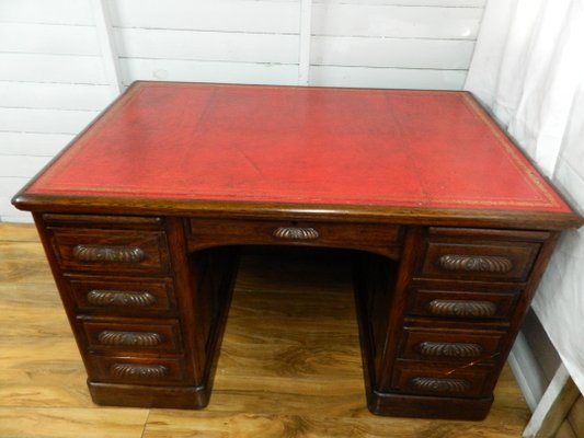 Oak Pedestal Bankers Desk with Leather Top 1944