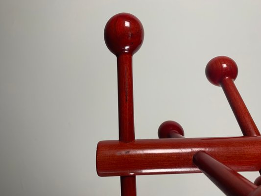 Postmodern Coat Rack in Red Lacquered Beech, Italy, 1980s for sale