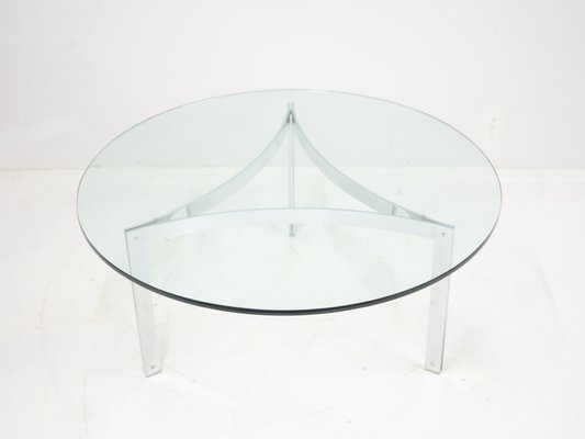 Italian Round Satin Glass Top Tripod Table with Chrome Base Italian Round Satin Glass Top Tripod Table with Chrome Base