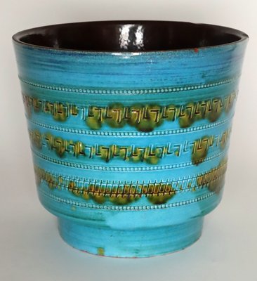 Large Blue Turquoise Flower Pot attributed to Aldo Londi for Bitossi, 1960s  for sale at Pamono