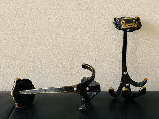 Vintage Lion Wall Hook by Walter Bosse for Hertha Baller 1950s Set of 2