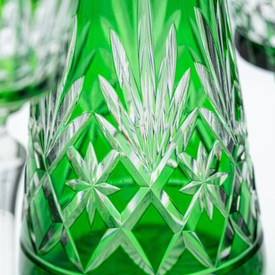 Green Overlay Crystal Glasses from Baccarat, 1940, Set of 7 for