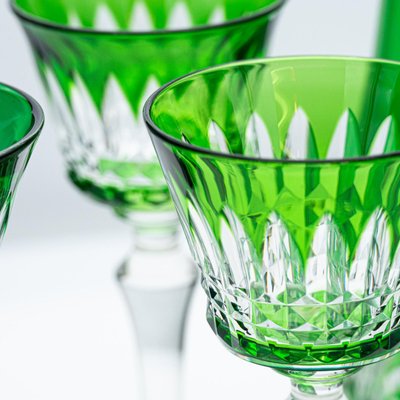 Green Overlay Crystal Glasses from Baccarat, 1940, Set of 7 for