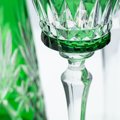 Baccarat クリスタルリング　ライムグリーン Green Overlay Crystal Glasses from Baccarat, 1940, Set of 7 for