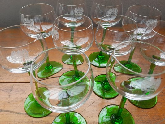 Vintage and Bohemian Two-Tone Alsatian Wine Glasses, Set of 10