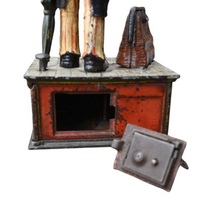 Tirelire Mécanique Ancienne En Tôle - Automate Jouet Allemand LBZ Des Années 1940, état Excellent
