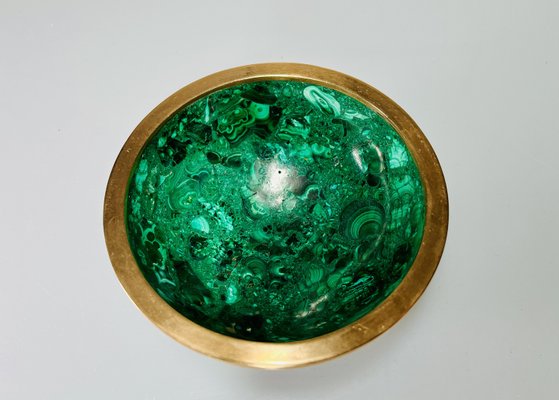 Jonc Vintage En Malachite Verte Et Laiton - Pierre Naturelle - Occasion - Bijou Ancien