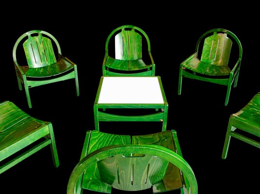 Baumann Argos Chairs in Intense Green Wood 1980 Set of 6 for sale at Pamono