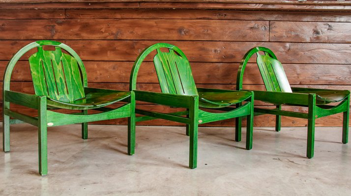 Baumann Argos Chairs in Intense Green Wood 1980 Set of 6 for sale at Pamono