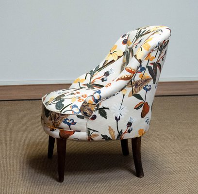 Danish Floral Printed Linen Slipper Chair in the style of J. Frank