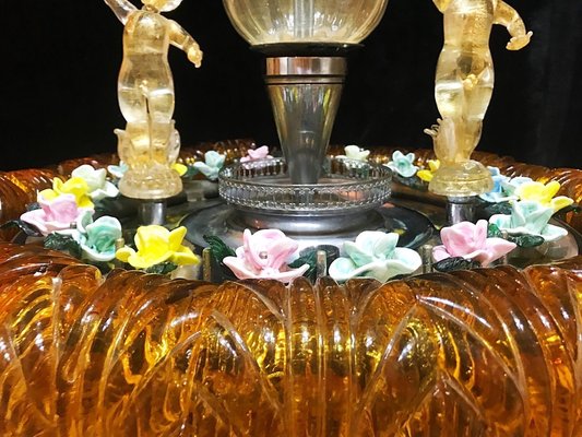 Gold Orange Murano Glass Fountain with Lighting and Water, Italy