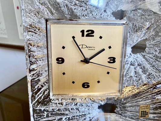 Daum Franceドームフランス ヴィンテージ クリスタル 置時計 Crystal Table Clock from Daum, France, 1950s for sale at Pamono
