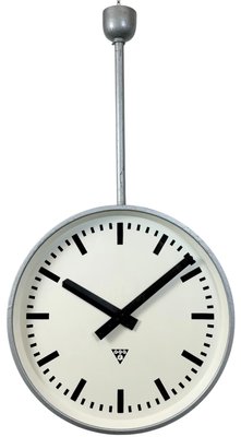 貴重！50’S PRAGOTRON doublesidedclock 44cm Huge Industrial Double Sided Railway Clock from Pragotron, 1960s