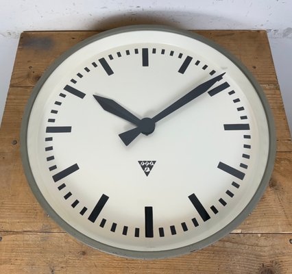Large Industrial Grey Factory Wall Clock from Pragotron, 1960s for