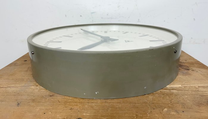 Large Industrial Grey Factory Wall Clock from Pragotron, 1960s for