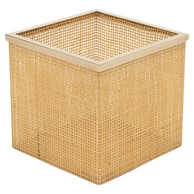 Mid-Century Basket in Acrylic Glass, Wicker and Brass in the style of  Christian Dior, Italy, 1970s