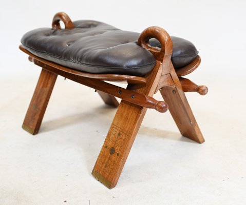 Camel Saddle Stool Foot Rest in Mahogany Inlay