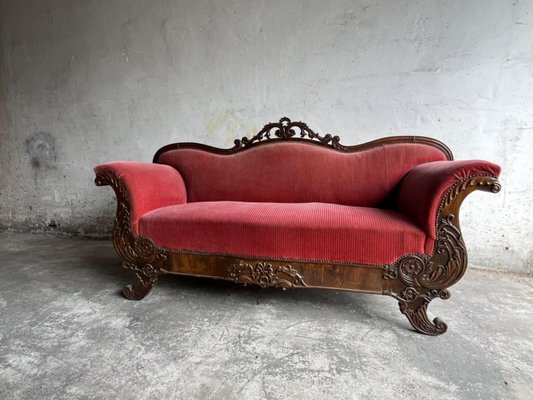 Rotes franzosisches Vintage Velours Lippensofa