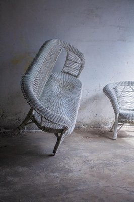 Sedute Divanetto In Vimini Bianco Salottino Da Esterno Set Salotto