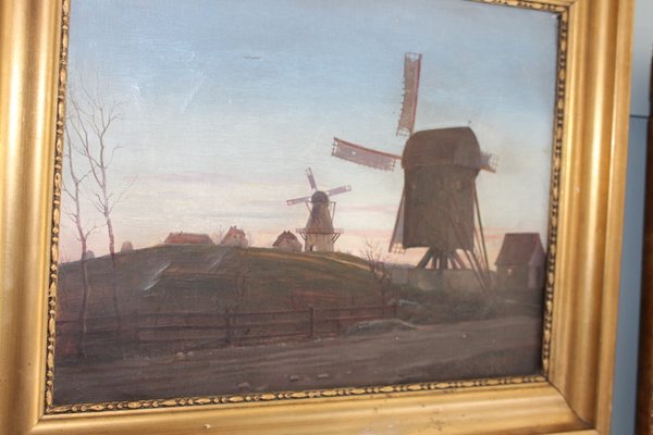 Dutch Artist, Windmill Landscape, Late 19th Century, Oil on Canvas