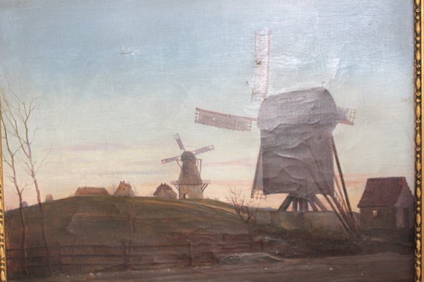 Dutch Artist, Windmill Landscape, Late 19th Century, Oil on