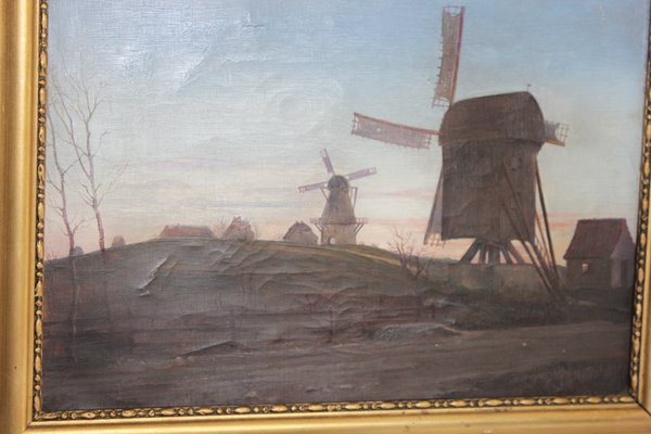 Dutch Artist, Windmill Landscape, Late 19th Century, Oil on Canvas