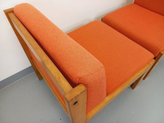 Vintage Baumann Fireside Chairs in Orange Fabric and Wood 1970s Set of 2 for sale at Pamono