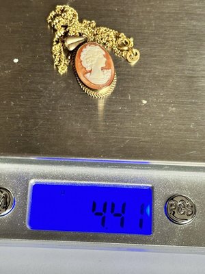 Collier Pendentif Vintage En Or - Camée Avec Buste De Femme - Bijou Ancien *3540