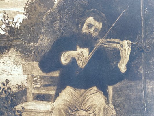 Bernhard Pankok, Art Nouveau Violin Player, 1896, Etching for sale