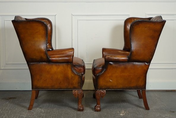 Wingback Armchair Vintage Leather Club Chairs For Sale Set Of