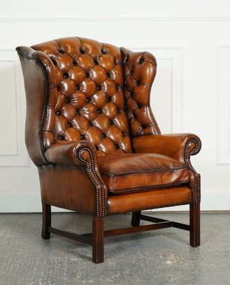 Whiskey Brown Wingback Chairs 1920s Set of 2