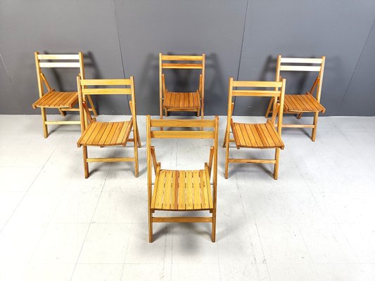 Mid-Century Wooden Folding Chairs, 1950s, Set of 6 for sale at Pamono