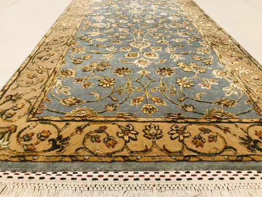 Blue And Gold Yellow Wool Silk Handmade Jaipur Carpets 1984
